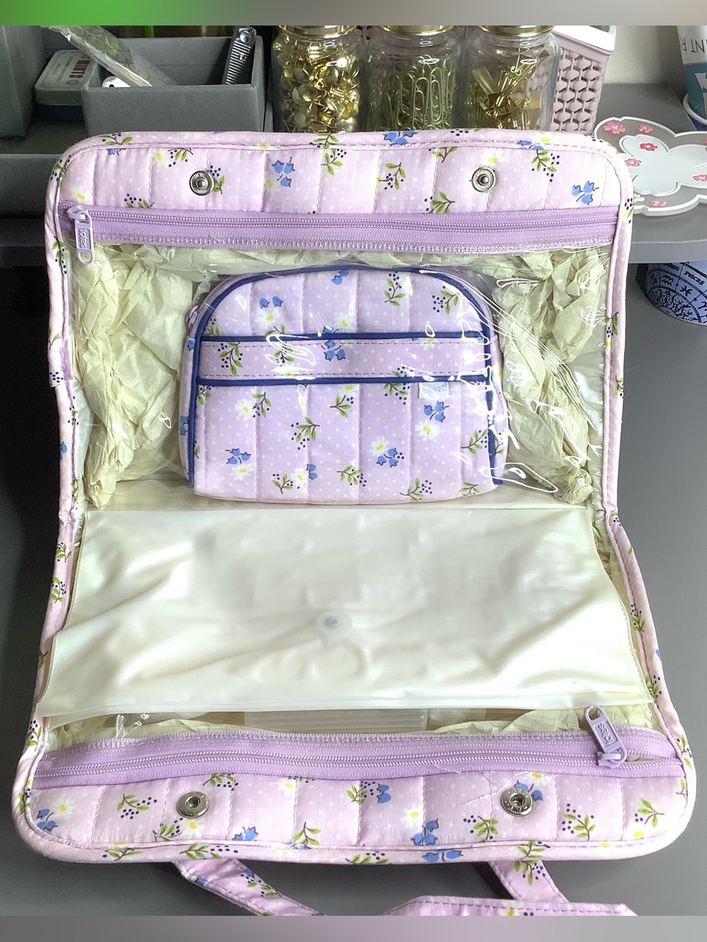 < Vintage Totes Ditsy Floral Pattern Travel Combo Set >